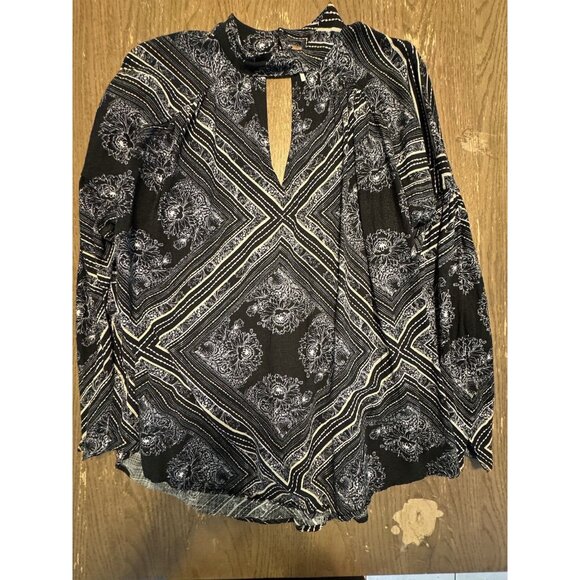Free People Walking On A Dream Tunic Shirt Black Size Large Boho Long Sleeve - Picture 10 of 13